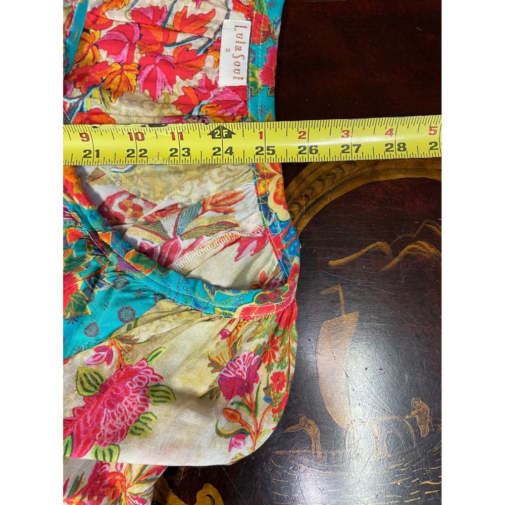 Lula Soul Floral Patchwork Tassel Bell Sleeve Button Up Peasant Top Boho Chic S - Picture 9 of 14